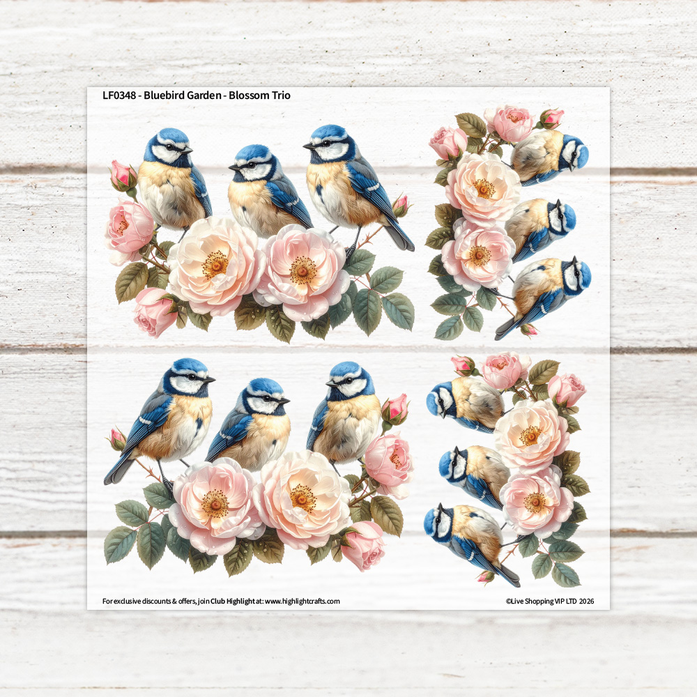 Highlight Luxe Bluebird Garden Blossom Trio Heat Transfer Sheet