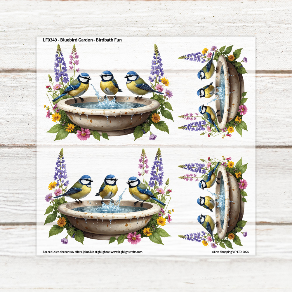 Highlight Luxe Bluebird Garden Birdbath Fun Heat Transfer Set