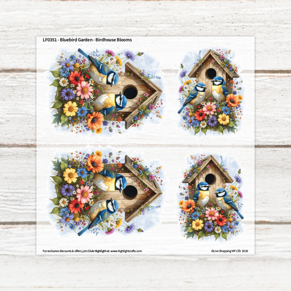 Highlight Luxe Bluebird Garden Birdhouse Blooms Heat Transfer Set