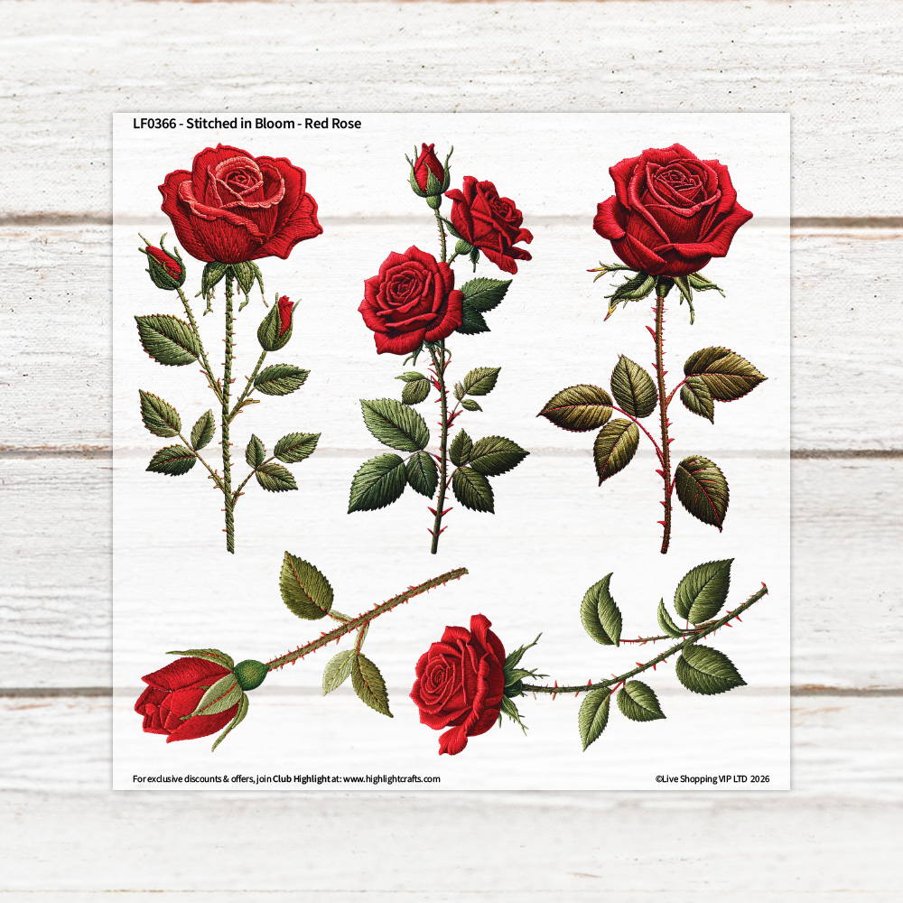 Highlight Luxe Stitched in Bloom Red Rose Heat Transfer Sheet