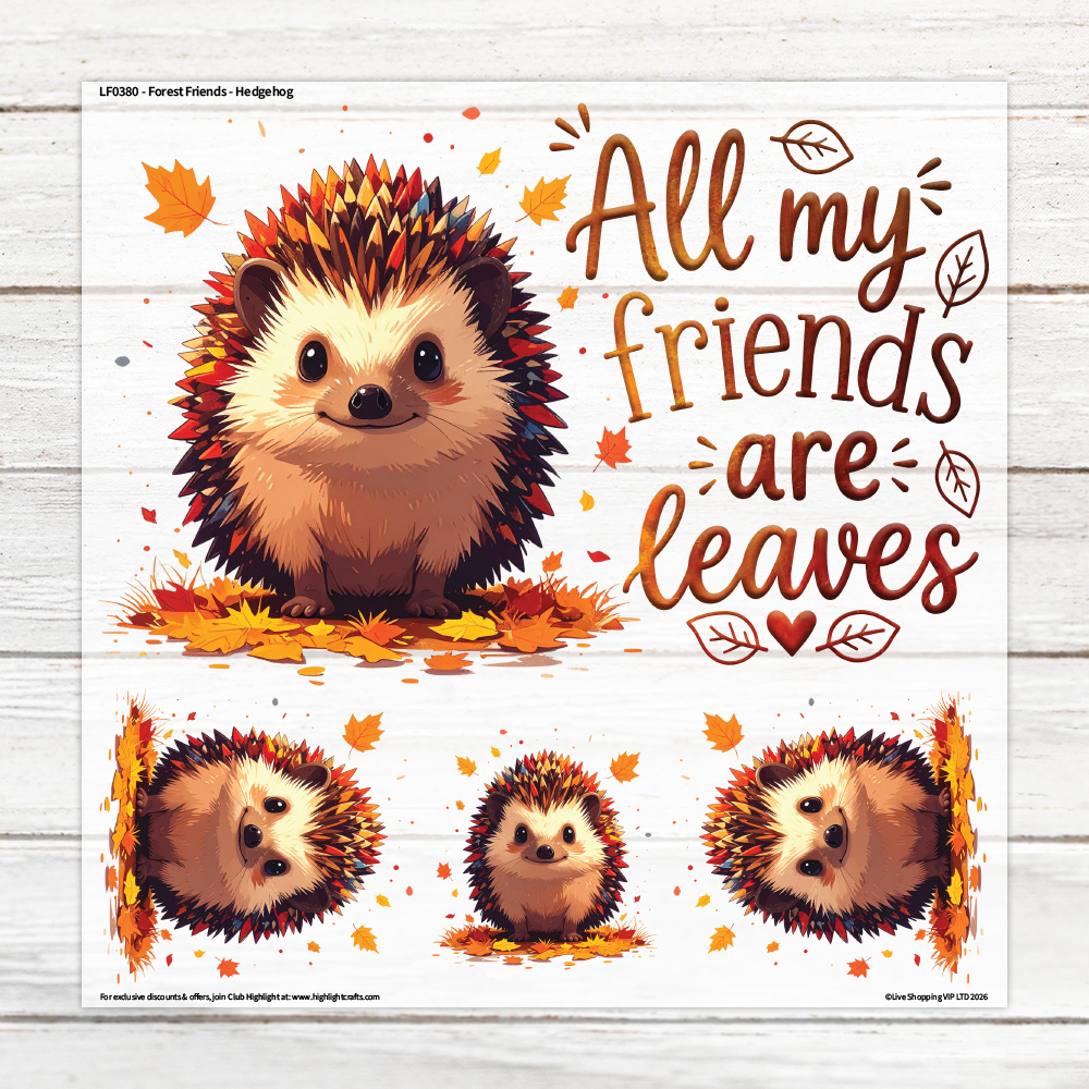 Highlight Luxe Forest Friends Hedgehog Large Heat Transfer Sheet