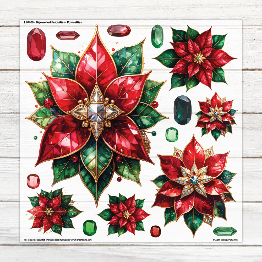 Highlight Luxe Bejewelled Festivities Poinsettias Large Heat Transfer Sheet