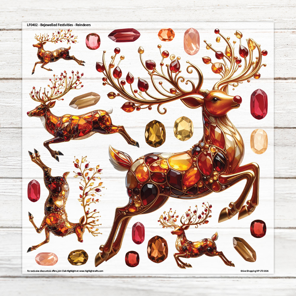 Highlight Luxe Bejewelled Festivities Reindeers Large Heat Transfer Sheet