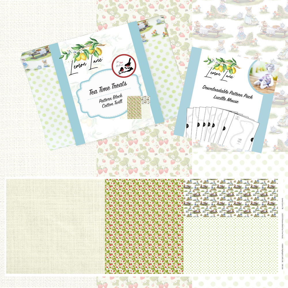 Lemon Lane Tea Time Treats Pattern Block Cotton Twill Fabric + Download Pattern Pack
