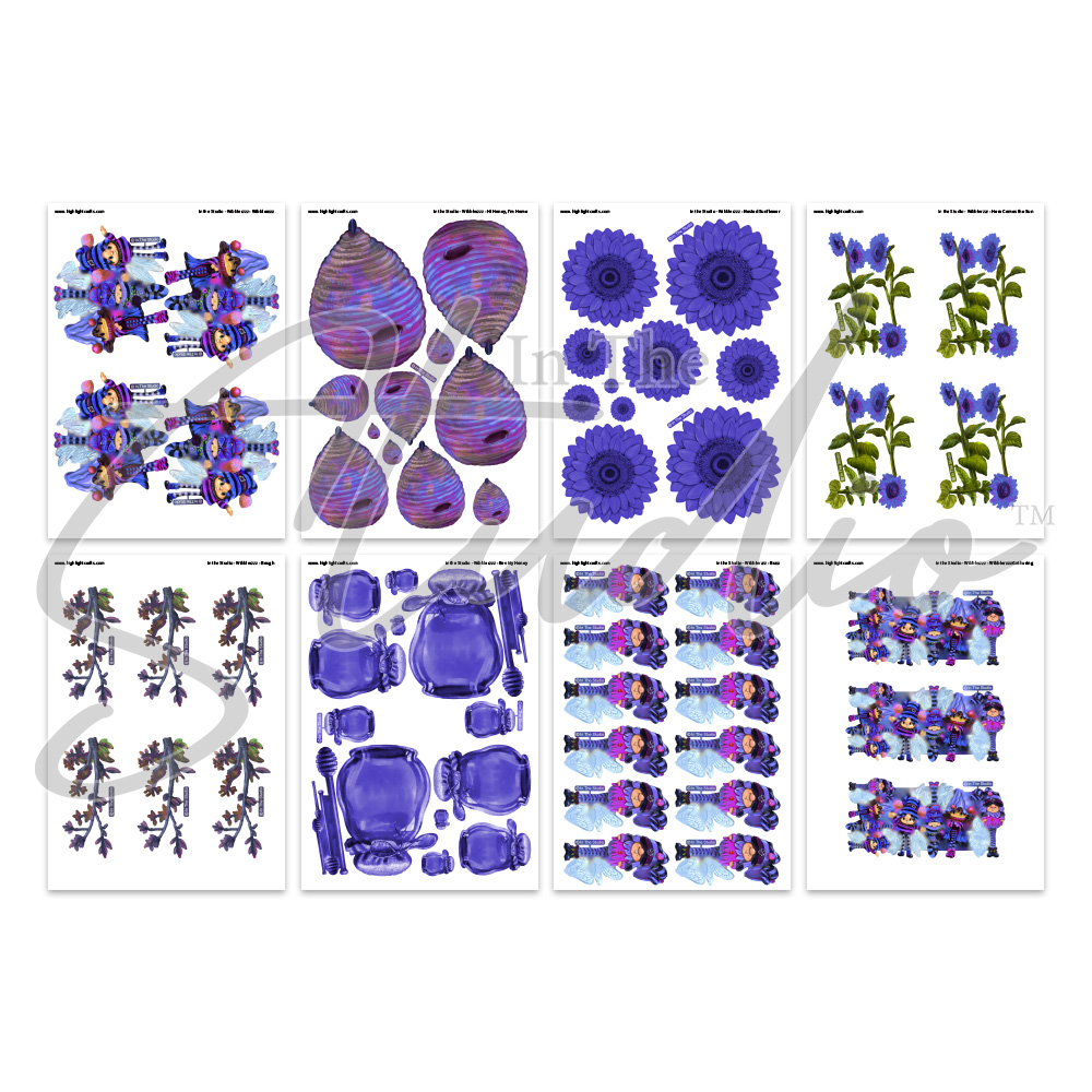 In The Studio Wibblerzzz Recoloured Reflections Purple Printed Sheets Bundle