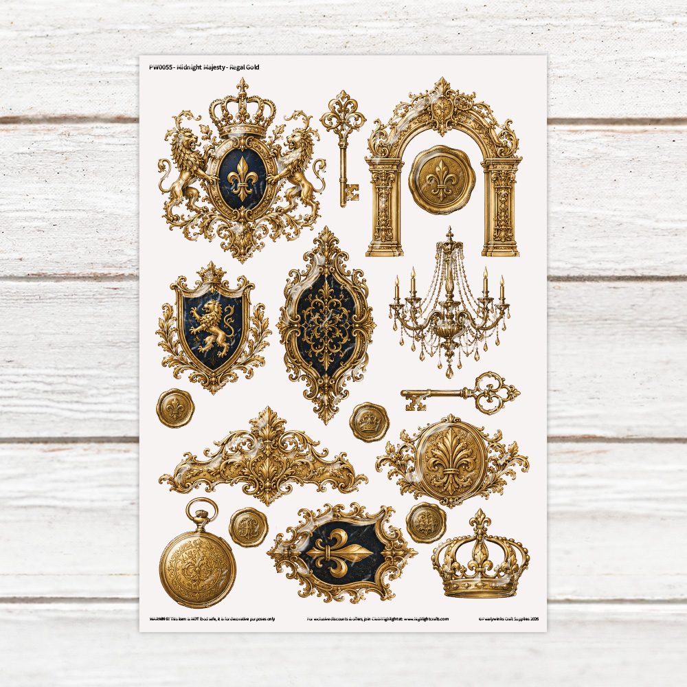 Pearlywinks Midnight Majesty Regal Gold Luxe Resin Decal Sheet