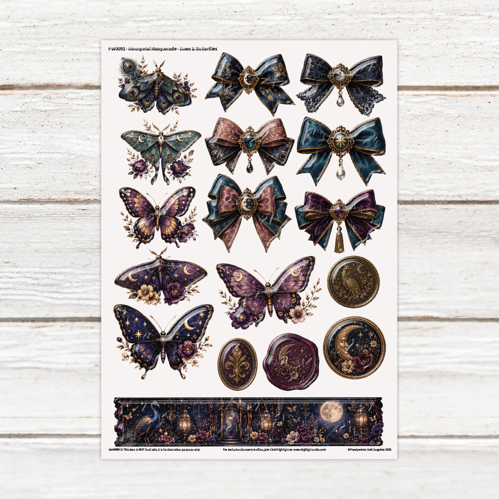 Pearlywinks Moonpetal Masquerade - Bows & Butterflies Luxe Decal Sheet