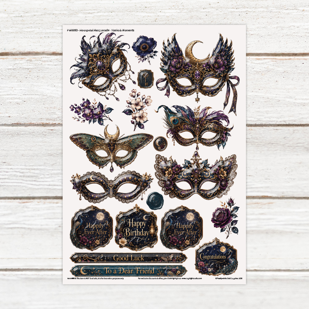 Pearlywinks Moonpetal Masquerade - Masks & Moments Luxe Decal Sheet