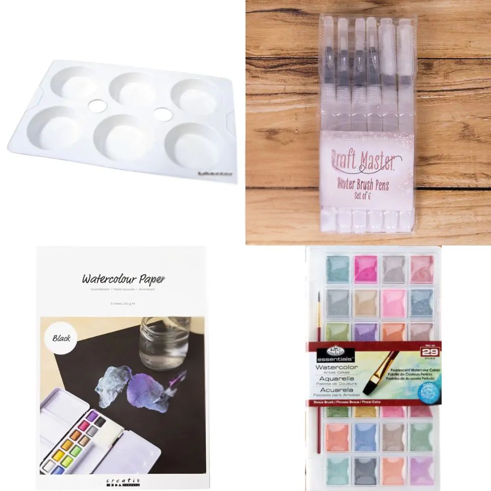 Pearlescent Watercolour Paint Set, Pads & Accessories Bundle