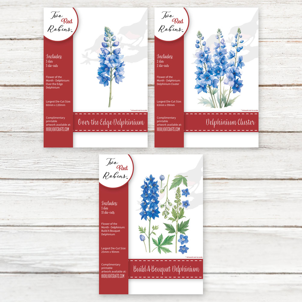 Two Red Robins Flower of the Month Delphinium Die Collection