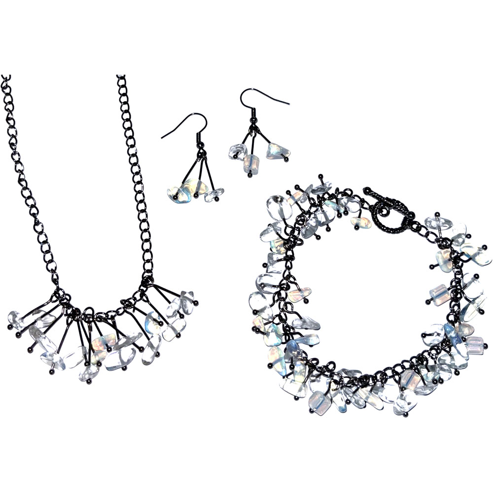 Silvar Design Bead Dangle Jewellery Set Kit - Gunmetal & Opalite