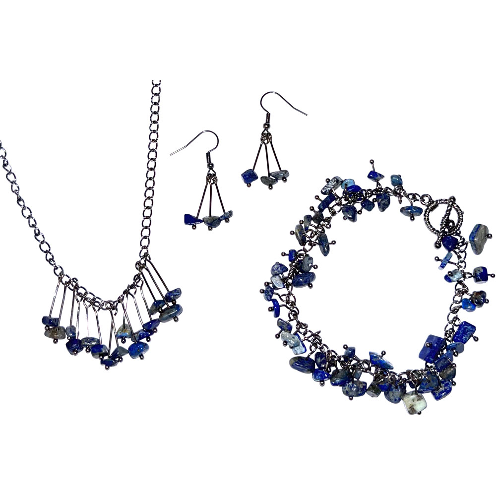 Silvar Design Bead Dangle Jewellery Set Kit - Gunmetal & Lapis Lazuli