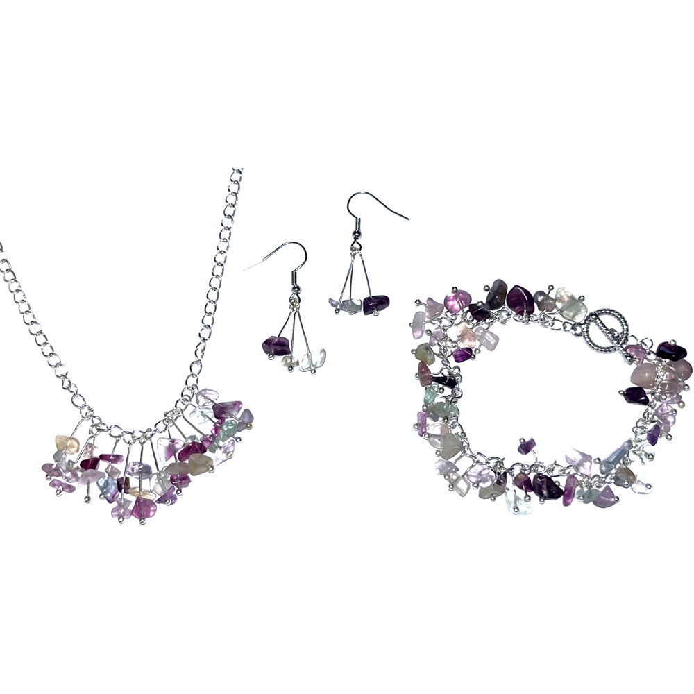 Silvar Design Bead Dangle Jewellery Set Kit - Silver & Fluorite